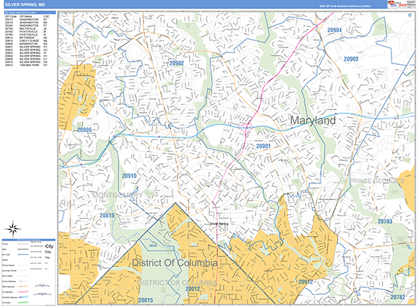 Silver Spring City Wall Map Basic Style